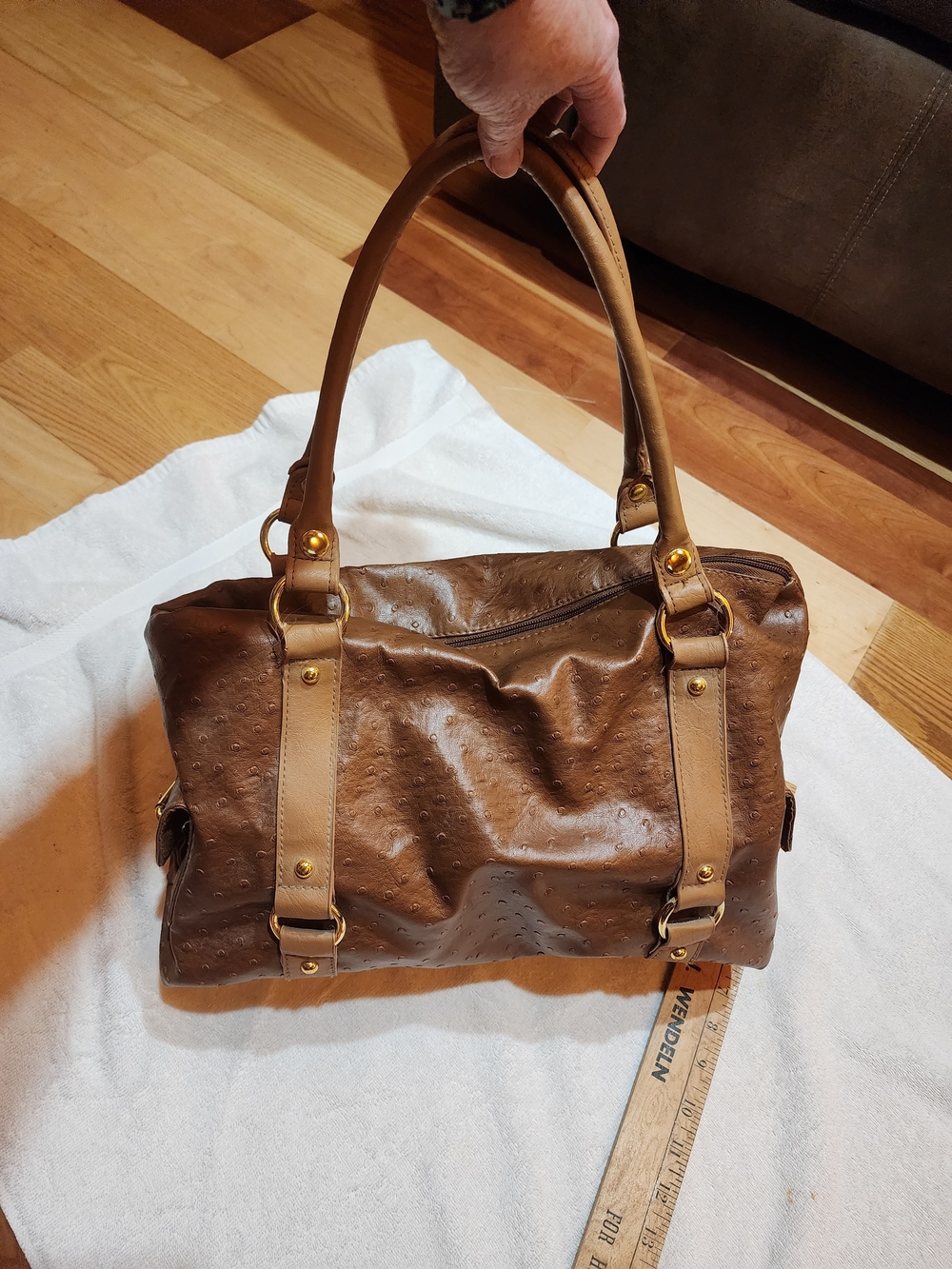 Mark by Avon Brown Textured Tote Handbag with Tan Leather Straps